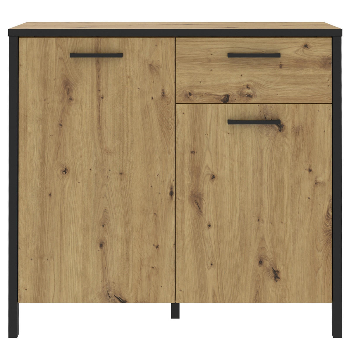 KOMMODE - Eiche Artisan Dekor / Schwarz - Schwarz/Braun, Holzwerkstoff/Kunststoff (95/88/40cm) - home24