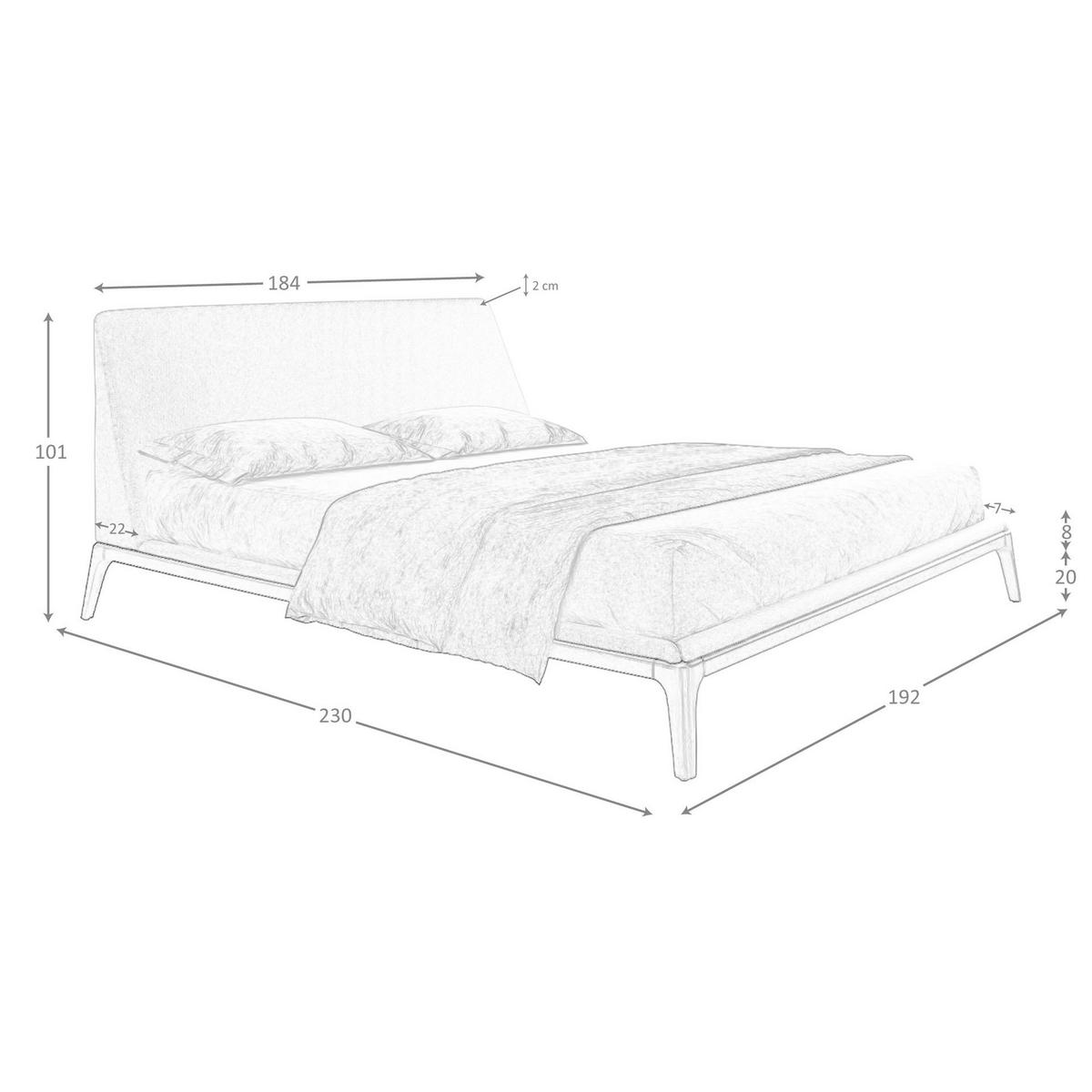 BETT Bett aus grauem Stoff 192/230/101 cm - Schwarz/Grau, Textil (180/200cm) - ANGEL CERDA