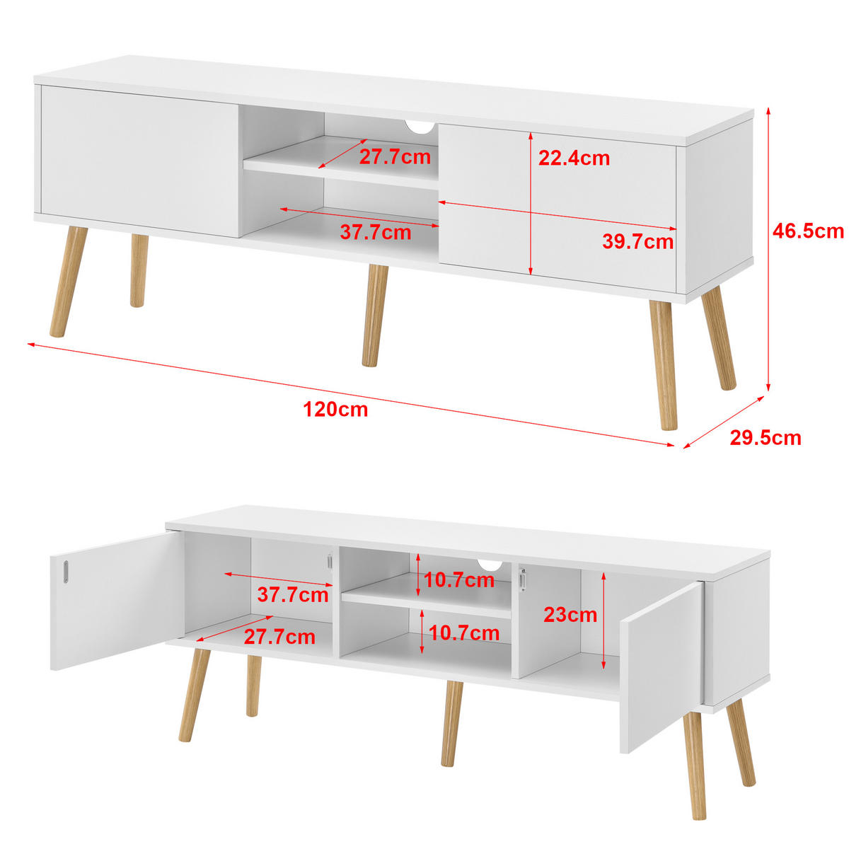 LOWBOARD Eskilstuna - Weiß, Holz/Holzwerkstoff (120/46.5/29.5cm) - [en.casa]