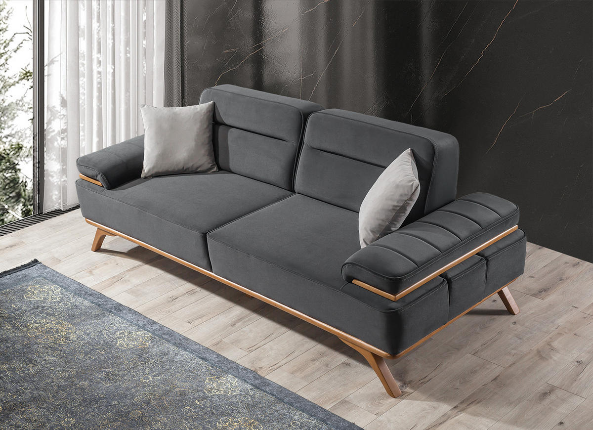 SOFA Andorra 2-Sitzer Samt Grau - Grau, Textil (200/85/95cm) - Villa Möbel