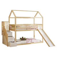 HOCHBETT 90/200 cm mit Rutsche und Stauraumleiter aus Massivholz mit Matratze - Hellbraun, Holzwerkstoff (90/200cm) - OKWISH