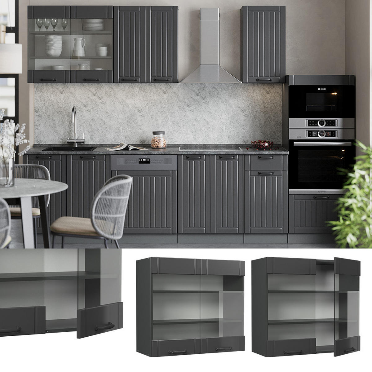 SKLENĚNÁ KUCHYŇSKÁ SKŘÍŇKA Fame-Line Tmavě šedá - tmavě šedá/antracitová, kompozitní dřevo (80/72/34.1cm) - Vicco