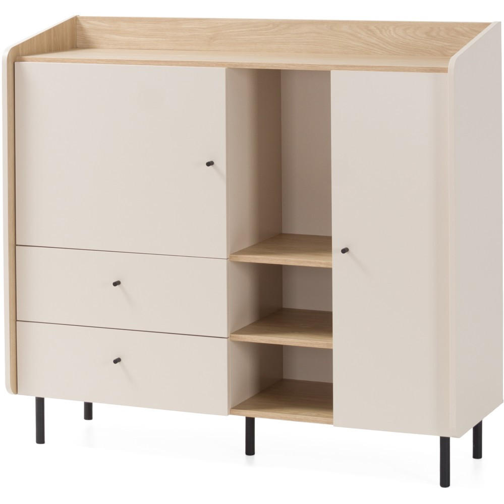 KOMMODE Alex für Jugendzimmer mit 2 Türen, 2 Schubladen - Beige/Schwarz, Holzwerkstoff (125/115/42cm) - Beautysofa