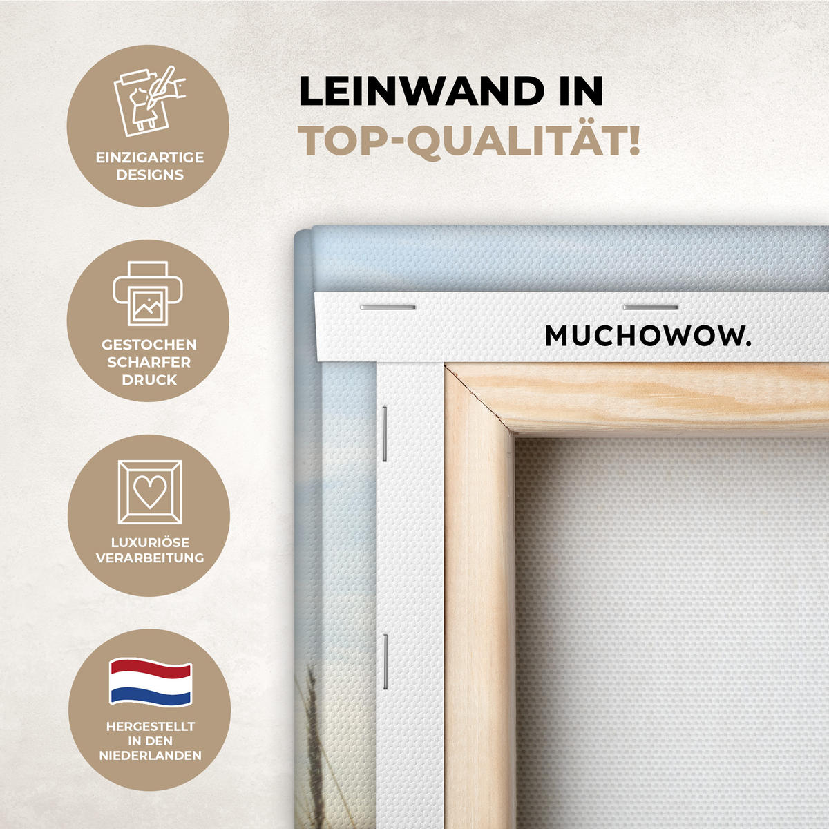 LEINWANDBILD Strand - Sonne - Düne - Gras - Sand - Horizont Deko Groß 90x90 cm - Hellblau, Textil (90/90cm) - MuchoWow