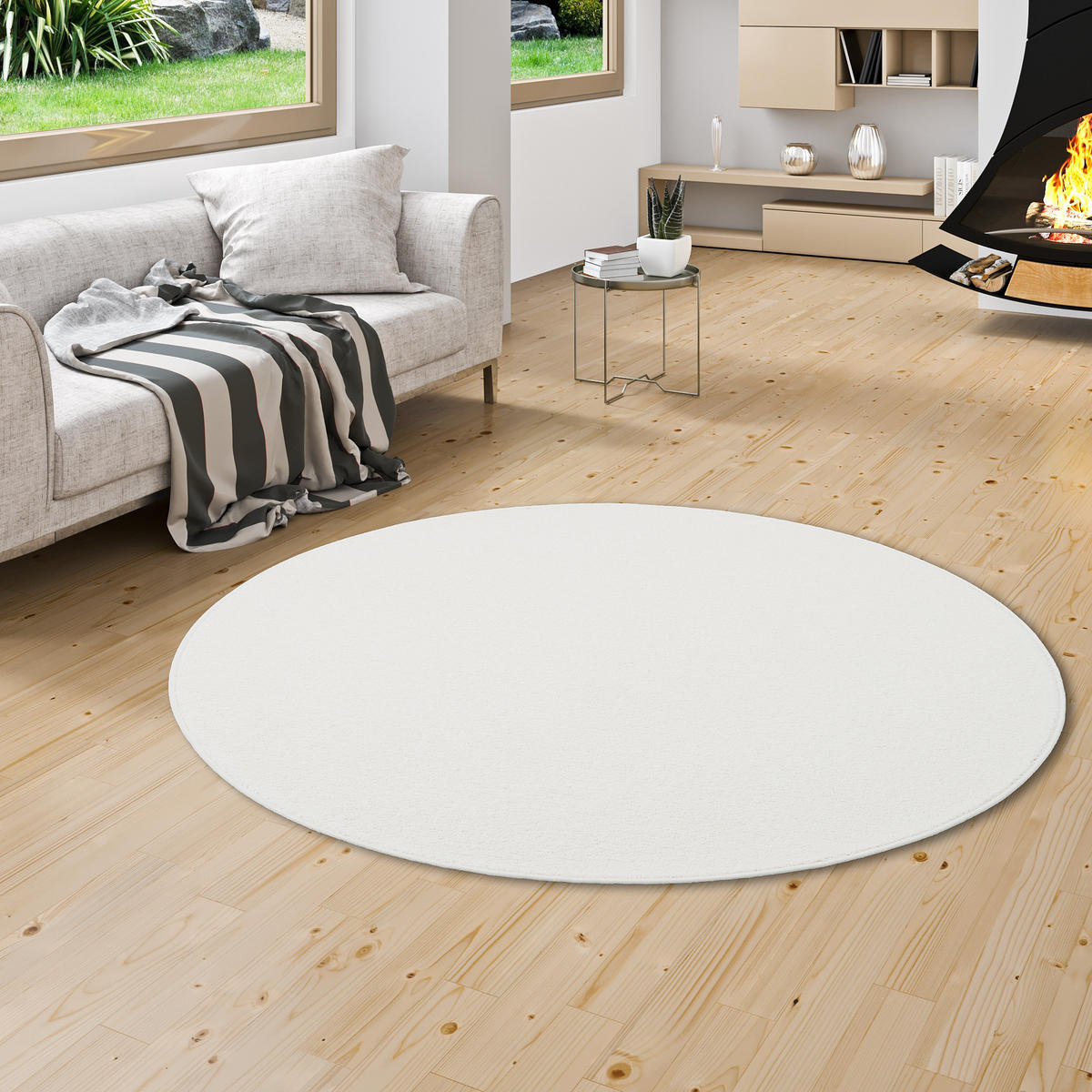 HOCHFLOR VELOURS TEPPICH LUNA RUND - Weiß, Textil (200/200cm) - Snapstyle
