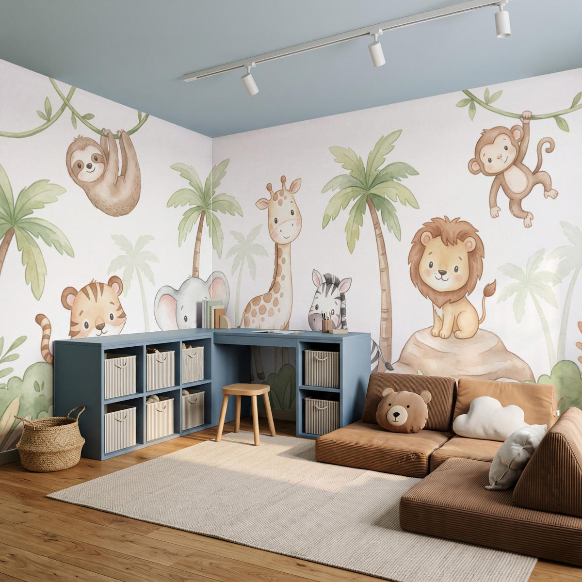 KINDERTAPETE - Tiere - Dschungel - Pastell - 500x200 cm - Weiß, Papier (500/200cm) - OnlyWow