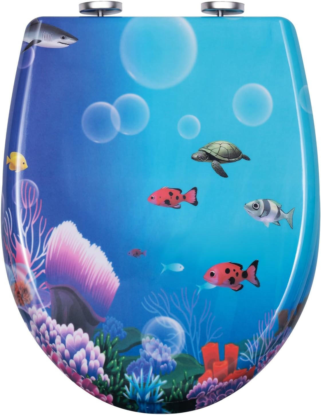 WC SITZ mit Absenkautomatik, Duroplast, Fische Oval - Blau/Weiß, Kunststoff (37/2.51/45cm) - Woltu