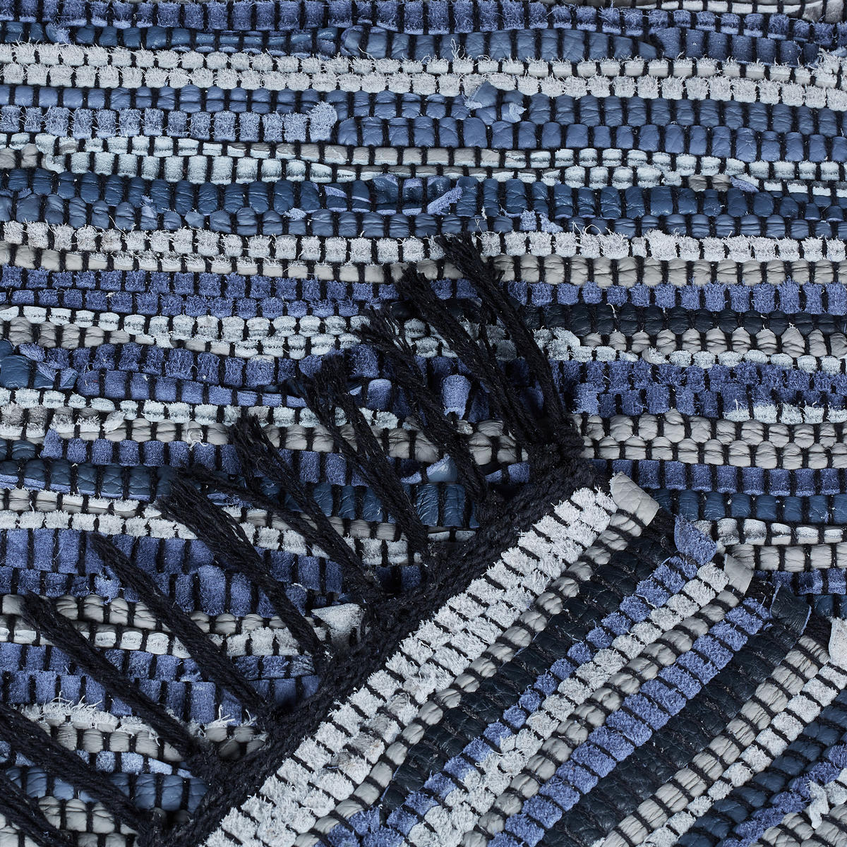 FLICKENTEPPICH - Blau, Leder/Textil (140/70cm) - Relaxdays