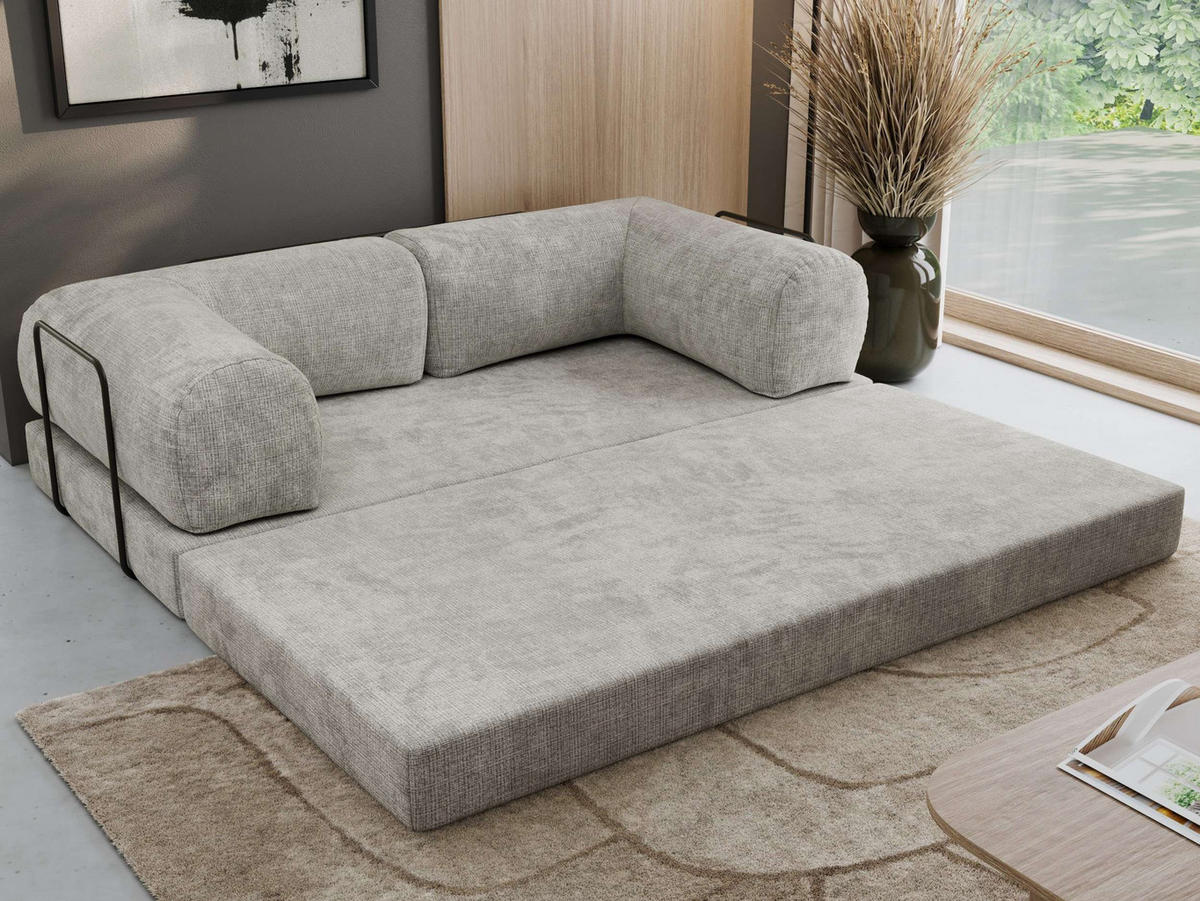 TROJMIESTNA POHOVKA ORSETTO - Svetlosivá Hrubo tkaná ženilka - čierna/svetlosivá, kov/textil (200/70/100cm) - MKS