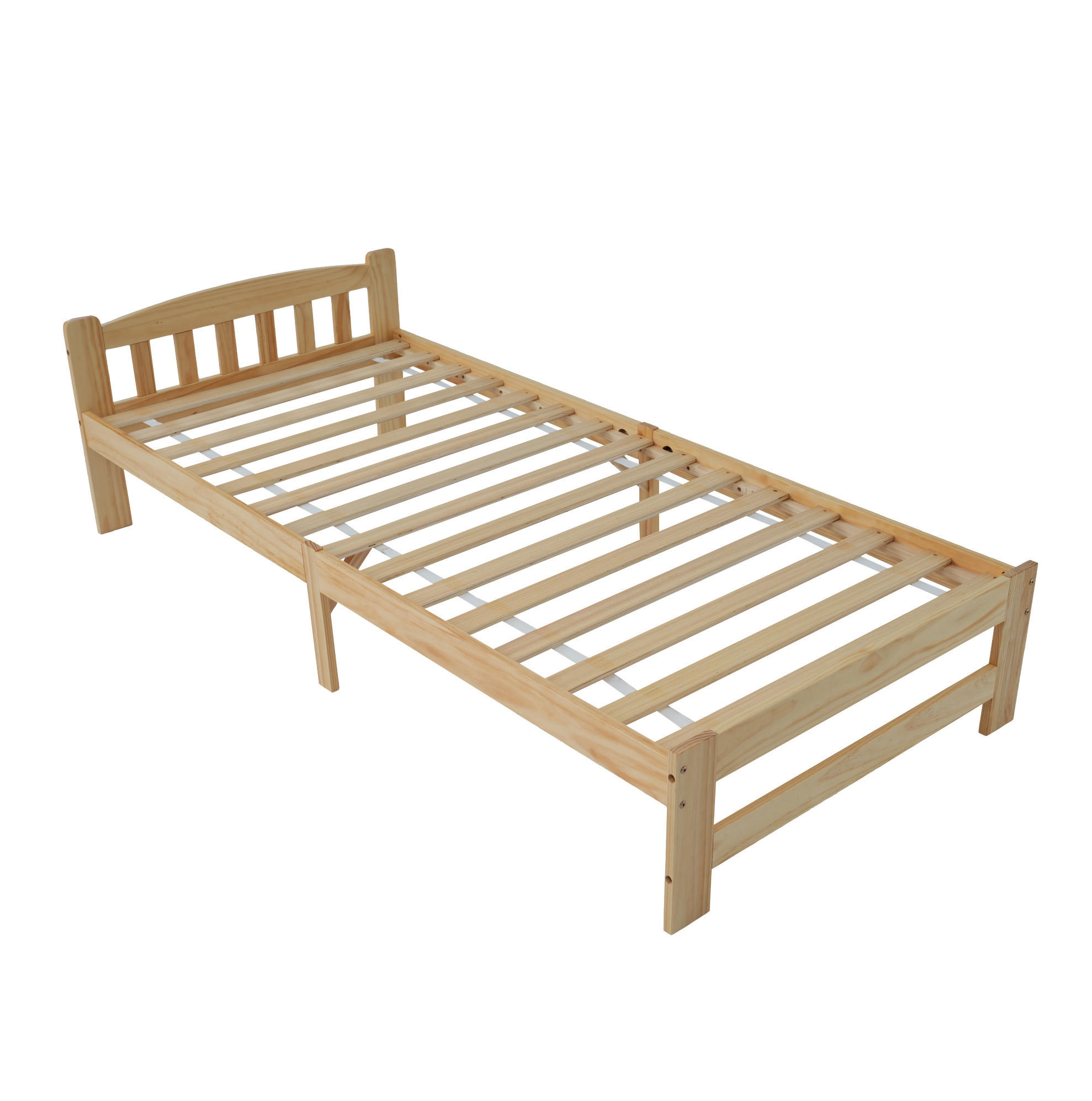 HOLZBETT 90/200 cm mit Kopfteil aus Kiefer massiv – inkl. Lattenrost - Naturfarben, Holz (90/200cm) - BEAOK