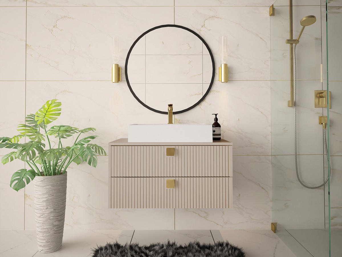 BADMÖBEL-SET Gariano 01 - Sandfarben/Goldfarben, Holzwerkstoff/Kunststoff (80/42/46cm) - MIRJAN24