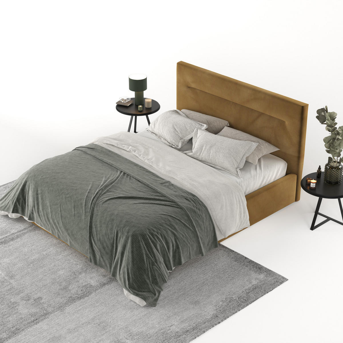 POLSTERBETT Liline 160/200 cm Honiggelb im Kronos Stoff - Schwarz/Naturfarben, Holz/Holzwerkstoff (160/200cm) - AltaBeds