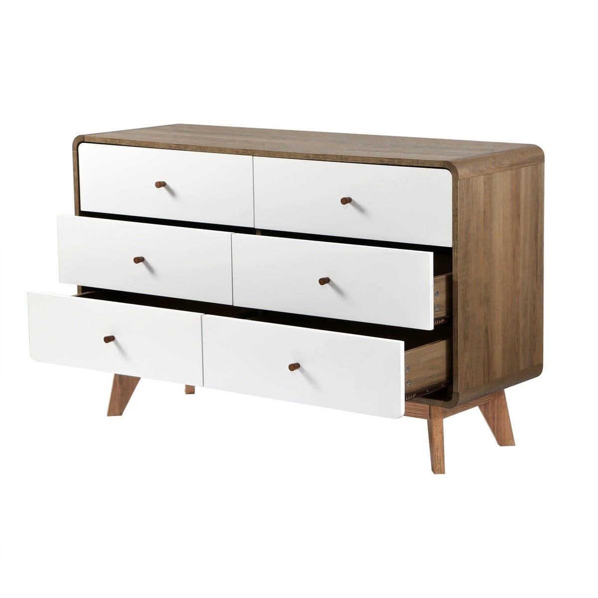 KOMMODE 6 schubladen holzdekor und weß albura 39/75,5/120 cm - Nussbaumfarben, Holzwerkstoff (120/75.5/46.5cm) - Calicosy