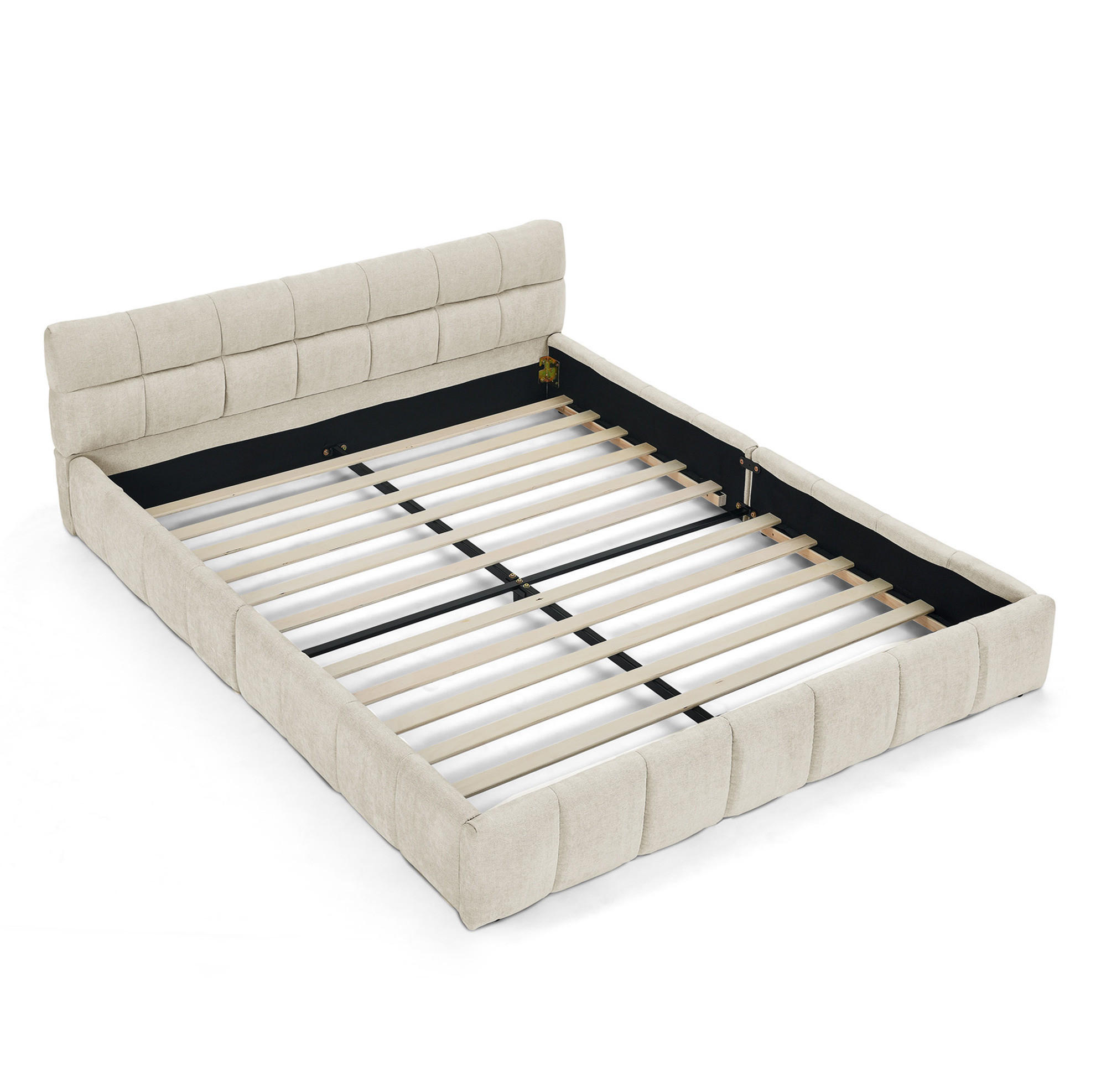 POLSTERBETT 140/200 cm mit quadratischer Steppung und stabilem Holz-Metall-Rahmen, Beige - Beige, Kunststoff (140/200cm) - Redom