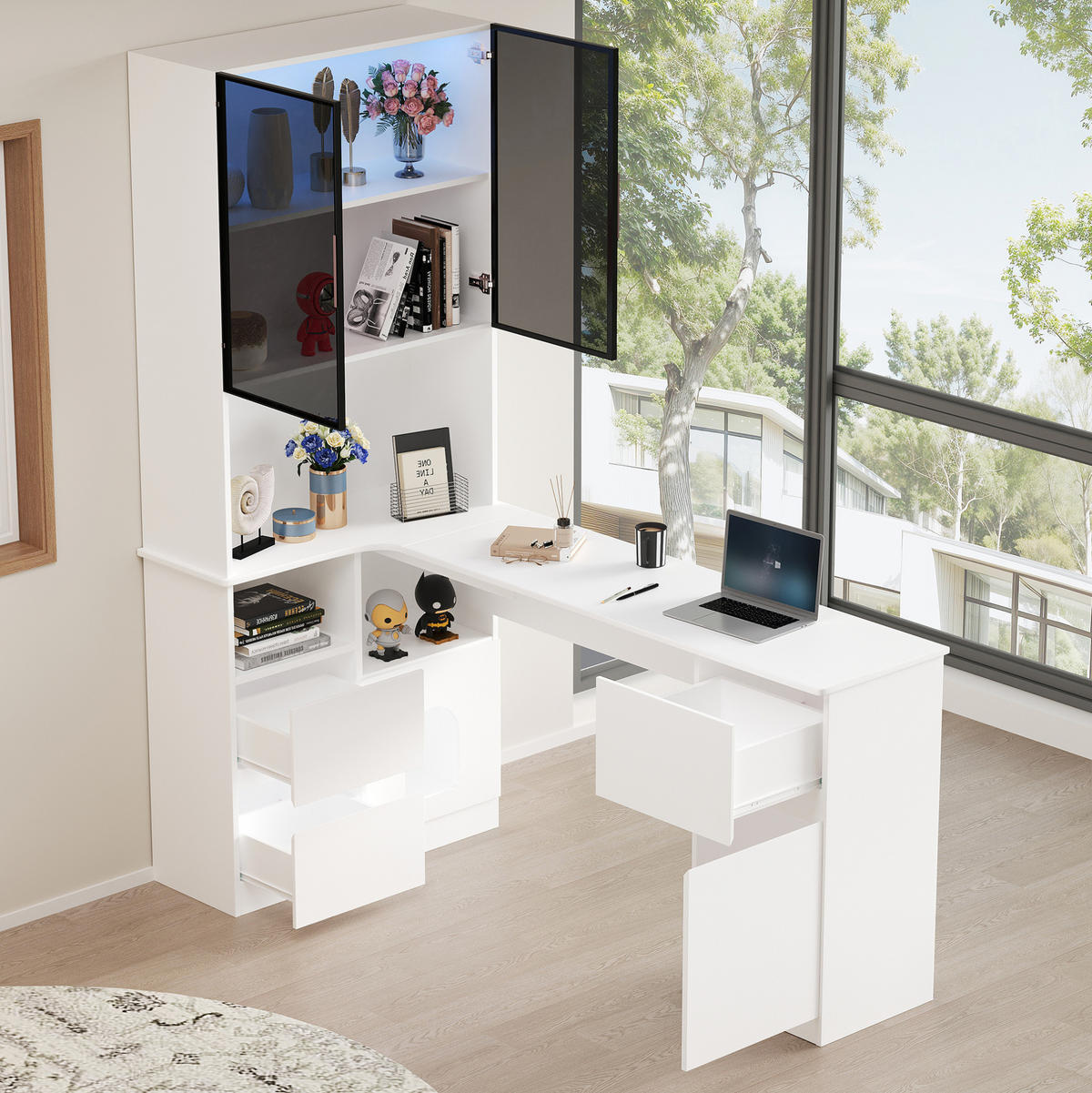 HIGHBOARD 120/80/180 cm Weiß aus MDF mit LED-Beleuchtung - Weiß, Holzwerkstoff (80/180/120cm) - OKMYHOME