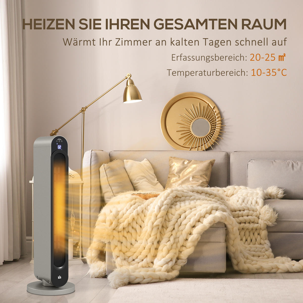 HEIZGERÄT mit 3 Modi, Fernbedienung 2200W Keramik - Silberfarben, Kunststoff (25/73.5/25cm) - HOMCOM