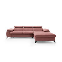 ECKSOFA FIORE Rosa Velours-Stoff mit Schlaffunktion - Rosa, Holz (280/193cm) - MASSENO