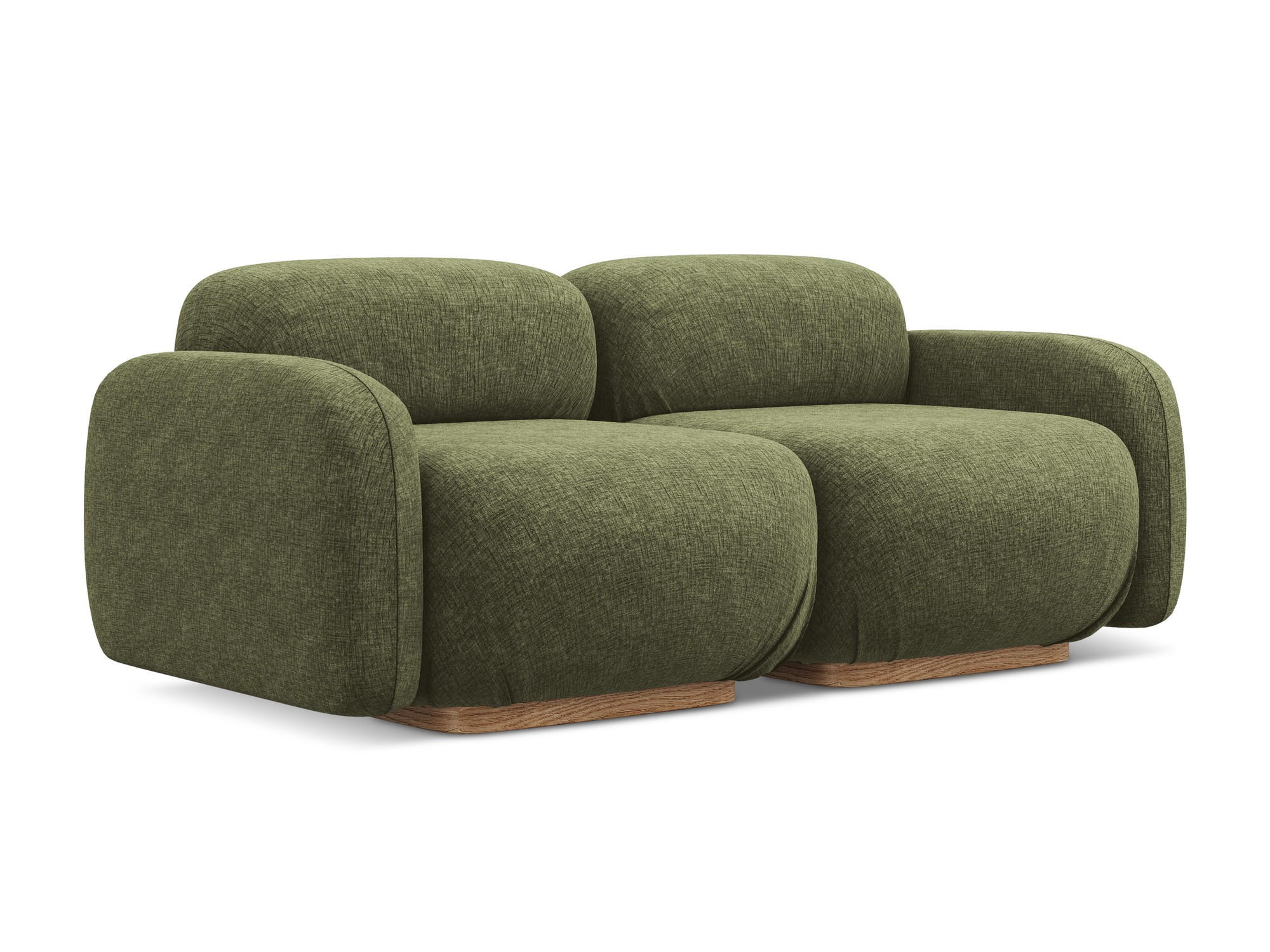 3-SITZER SOFA Chenille Stoff Grün - Braun/Olivgrün, Holz/Textil (190/73/95cm) - Makamii