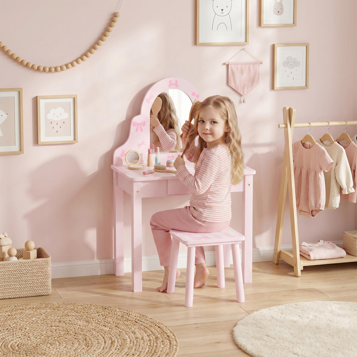 SCHMINKTISCH mit Schubladen Rosa 34.0/55.0/82.0 cm - Pink, Holzwerkstoff (55/82/34cm)