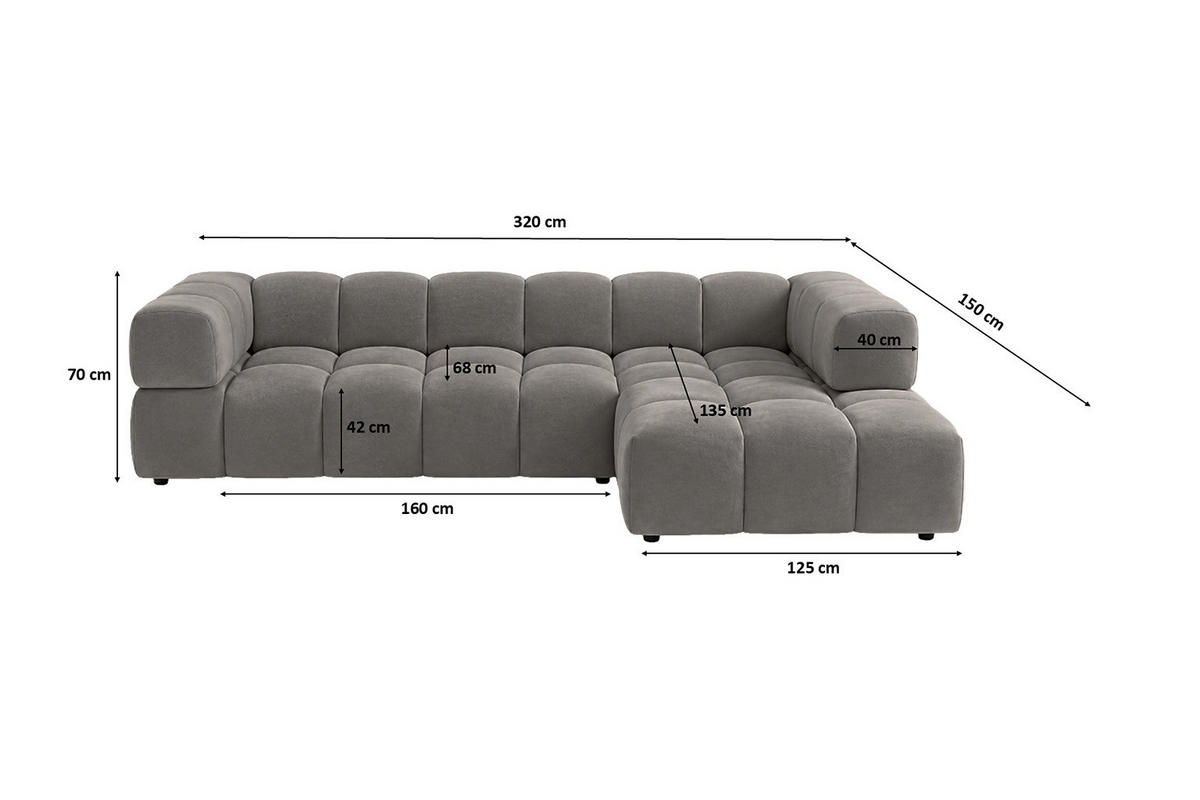 ECKSOFA L-Form, Veloursstoff Bluvel, Aschgrau, Rechts, Averro XL - Grau, Holz (320/150cm) - Kaiser Möbel