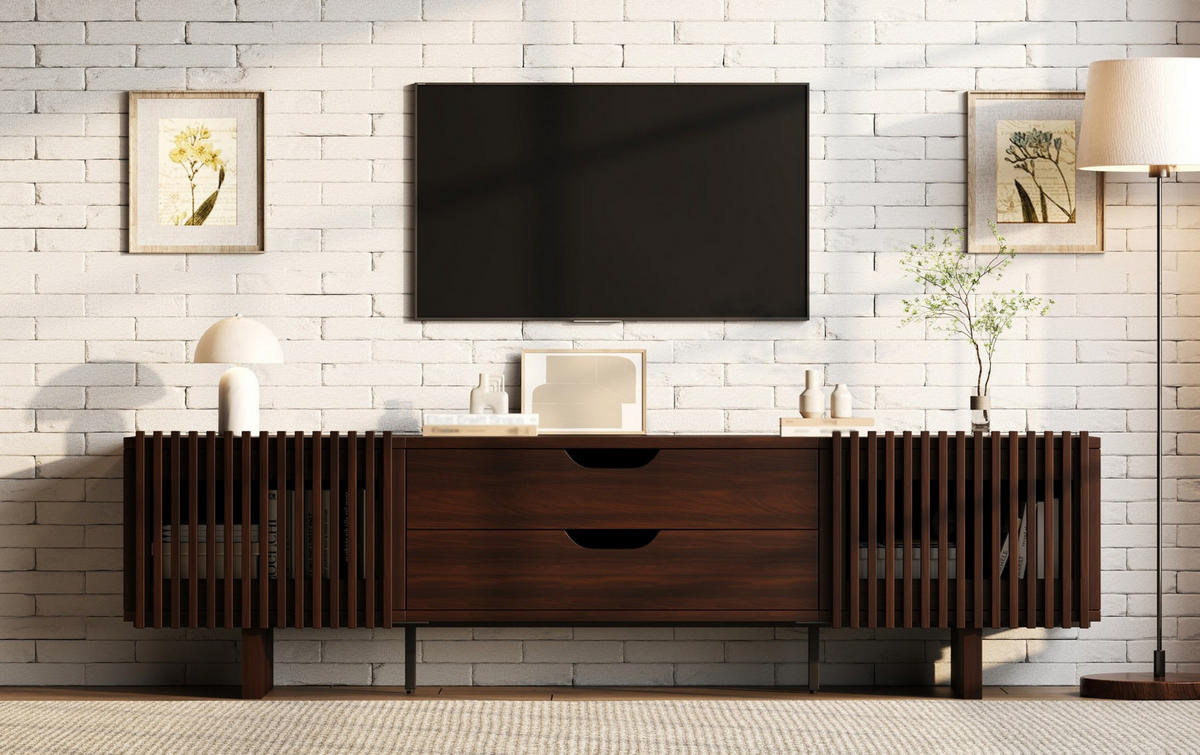TV-SCHRANK 180/40/45 cm dunkel walnuss aus MDF mit 2 Schubladen - Braun, Holzwerkstoff (180/45/40cm) - OKWISH