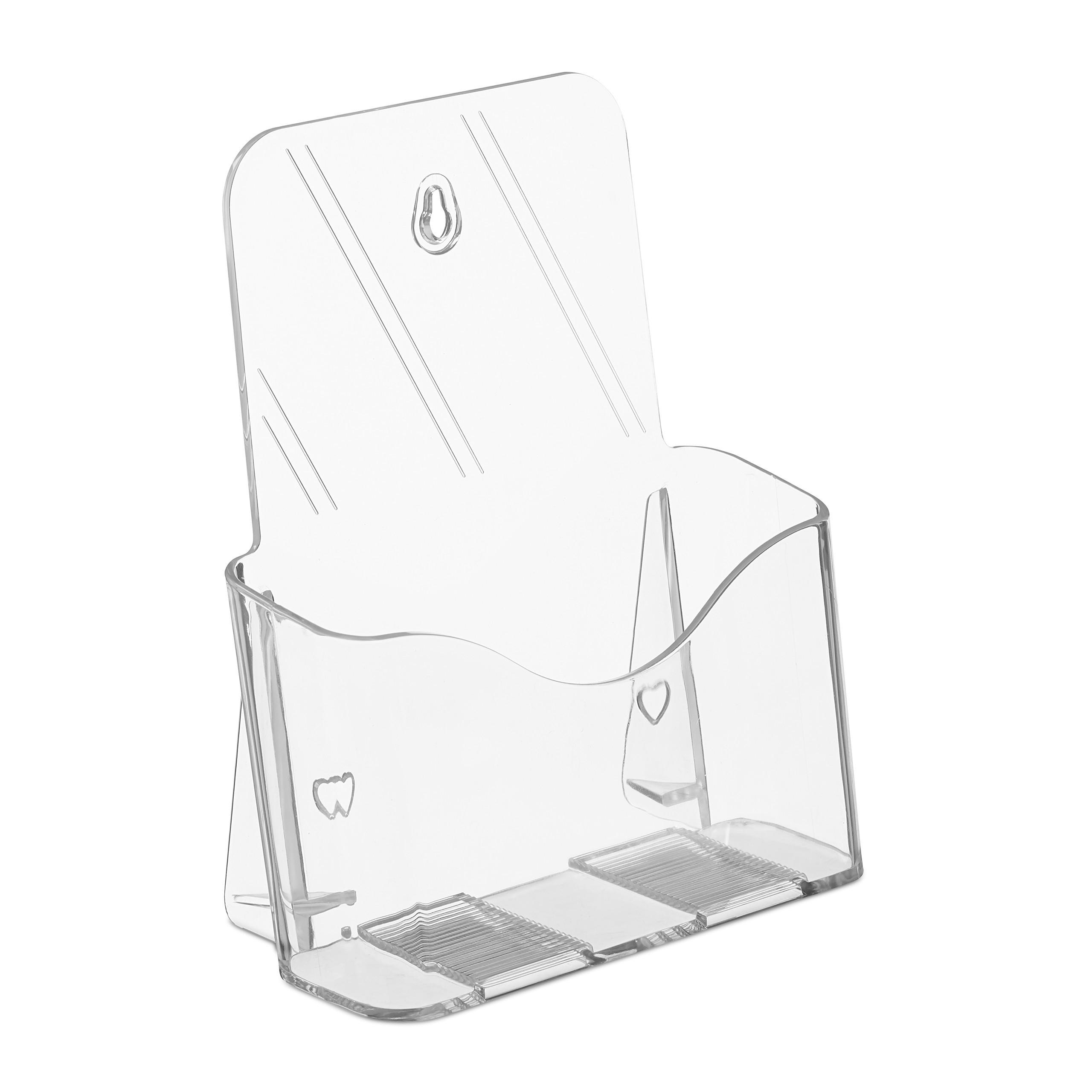 FLYER Aufsteller - Transparent, Kunststoff (17.5/20/8.5cm) - Relaxdays