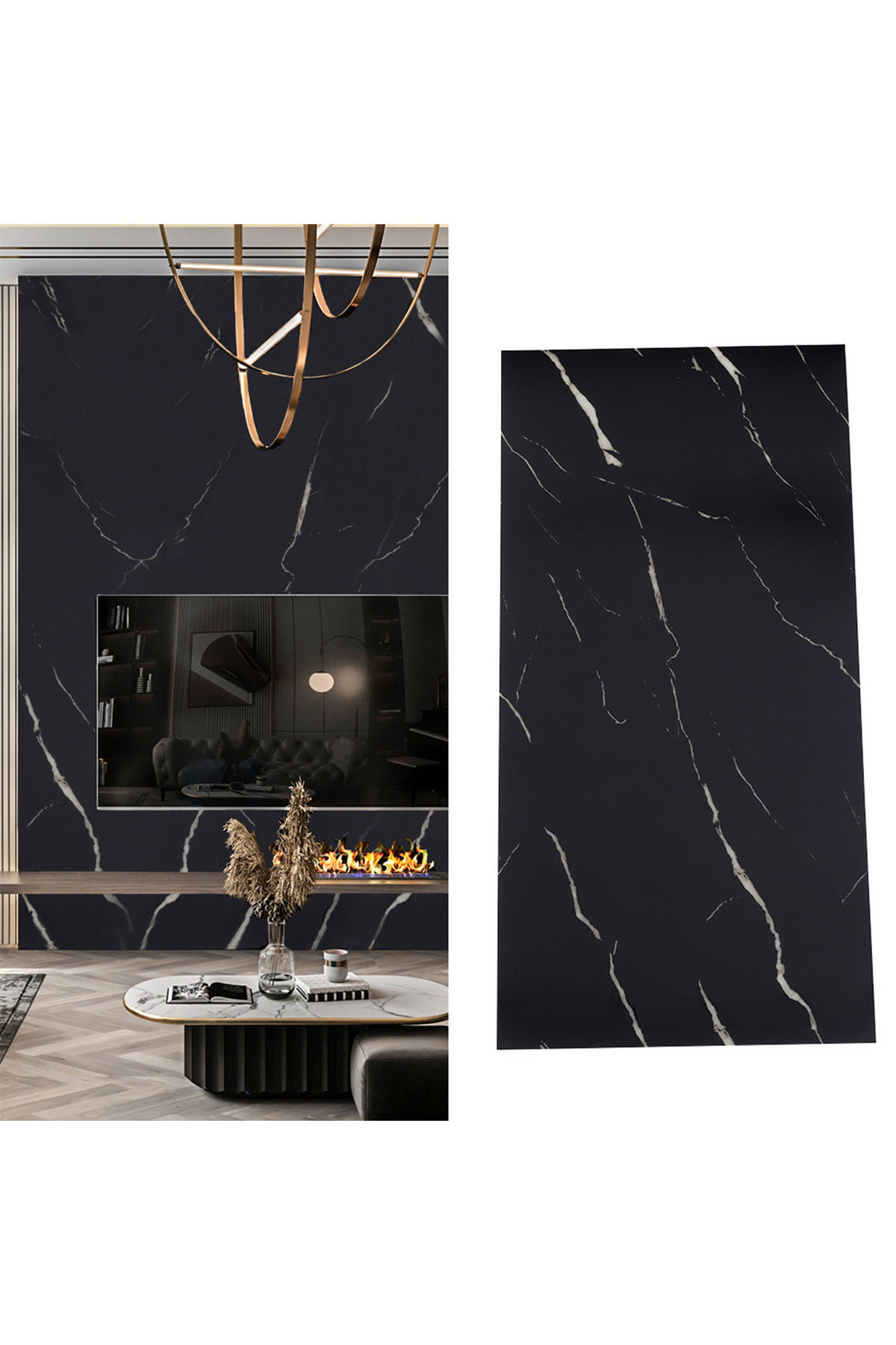WANDPANEELE 1.8m²/10-TLG. in Schwarz Wasserdicht Selbstklebend Marmormuster Individuell zuschneidbar 60 x 30 x 0,2 cm - Schwarz, Kunststoff (30/60/0.2cm) - Livingandhome