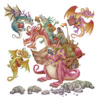 WANDAUFKLEBER 100x134cm - Drachen-Märchenfamilie - Multicolor, Kunststoff (100/134/0.1cm) - Wallfluent