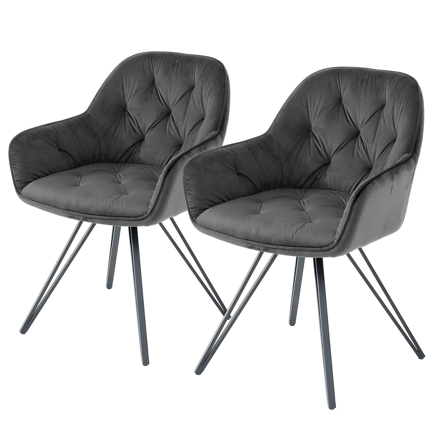 DREHBARER ARMLEHNENSTUHL 2ER-SET - Metall / Textil - Dunkelgrau/Schwarz, Textil/Metall (61/82/62cm) - home24