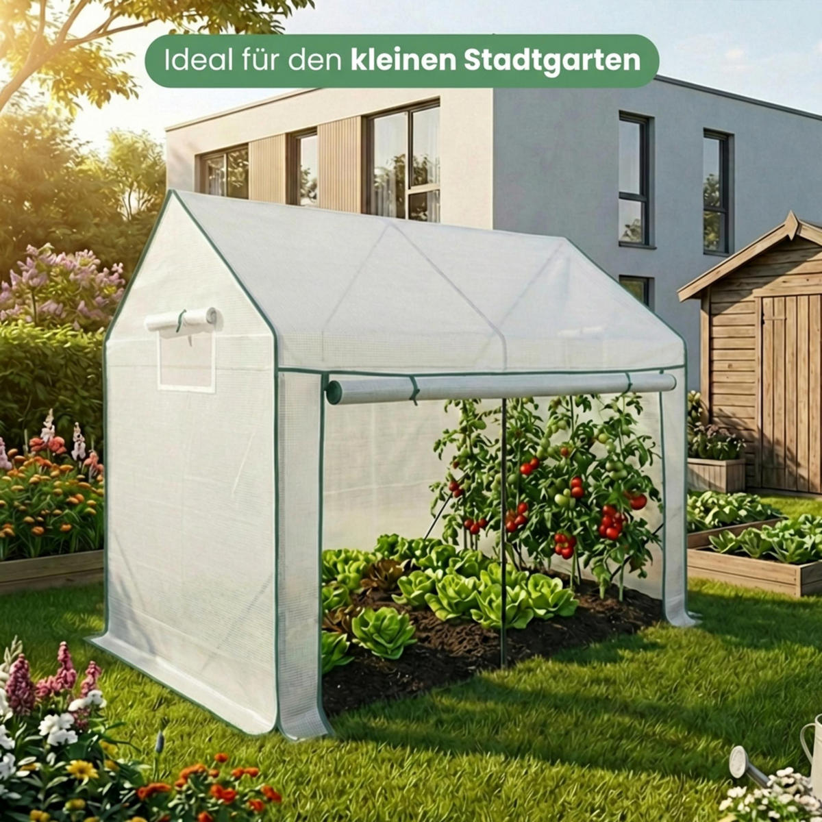 GEWÄCHSHAUS in Hausform, Weiß, 200x140x200 cm - Weiß, Metall (200/200/140cm) - Akord