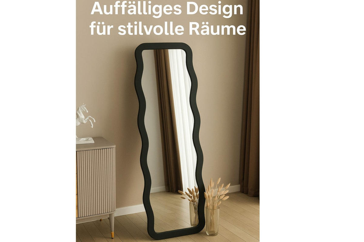 GANZKÖRPERSPIEGEL Schwarz Wellenform,freistehend - Schwarz, Glas (50/160/2cm) - Ibonto