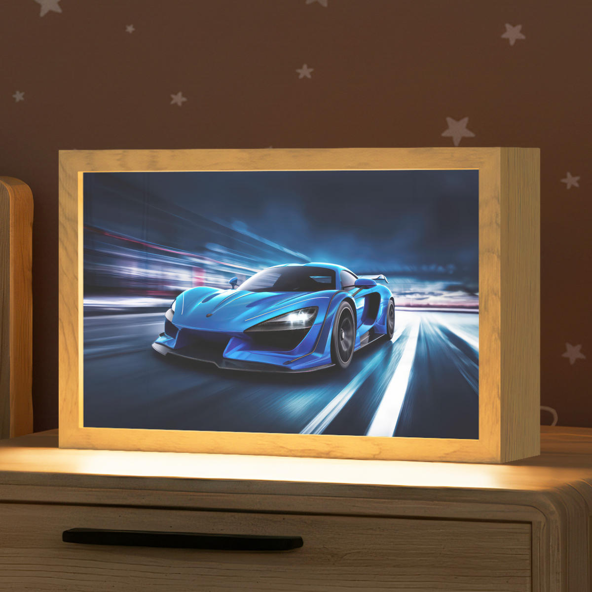 NACHTTISCHLAMPE Auto - Blau - Jungen - Kind 30x20 cm - Blau, Holzwerkstoff (8/30/20cm)