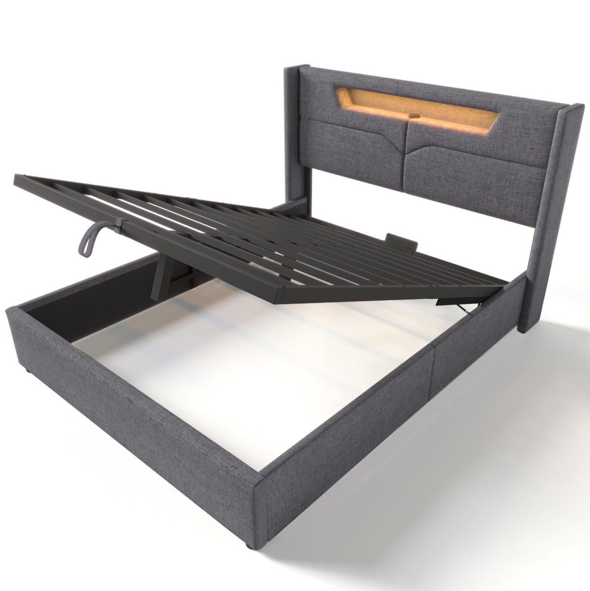 POLSTERBETT 160/200 cm Grau mit LED-Beleuchtung und USB-Anschlüssen - Grau, Textil (160/200cm) - OKWISH