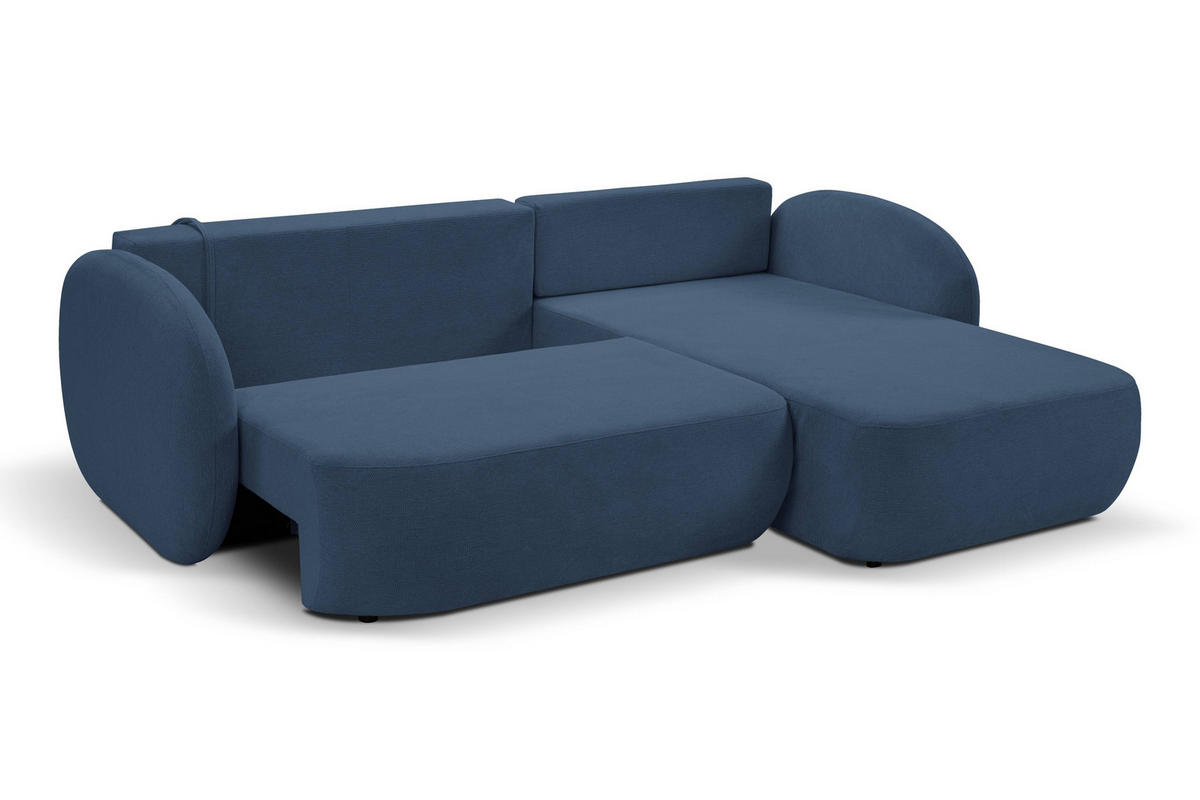 ECKSOFA AMICO R-S Dunkelblau Geflochtener Stoff mit Schlaffunktion - Dunkelblau, Holz (248/174cm) - MASSENO