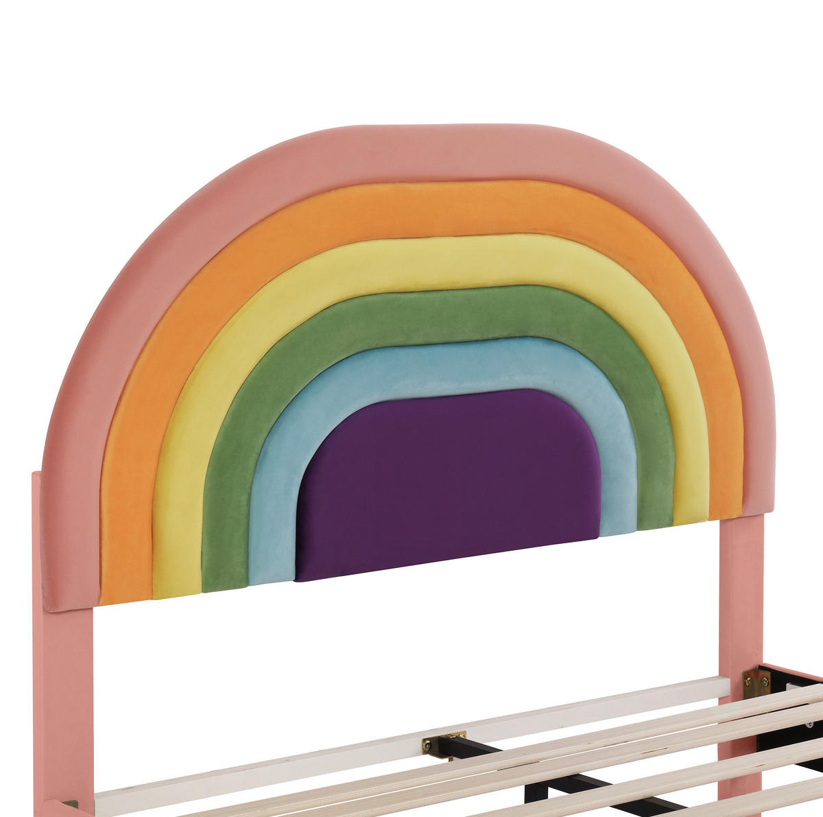 POLSTERBETT aus Samt 140x200 cm Rosa mit verstellbarem Regenbogen-Kopfteil und Lattenrost - Rosa, Textil (140/200cm) - IVMEU