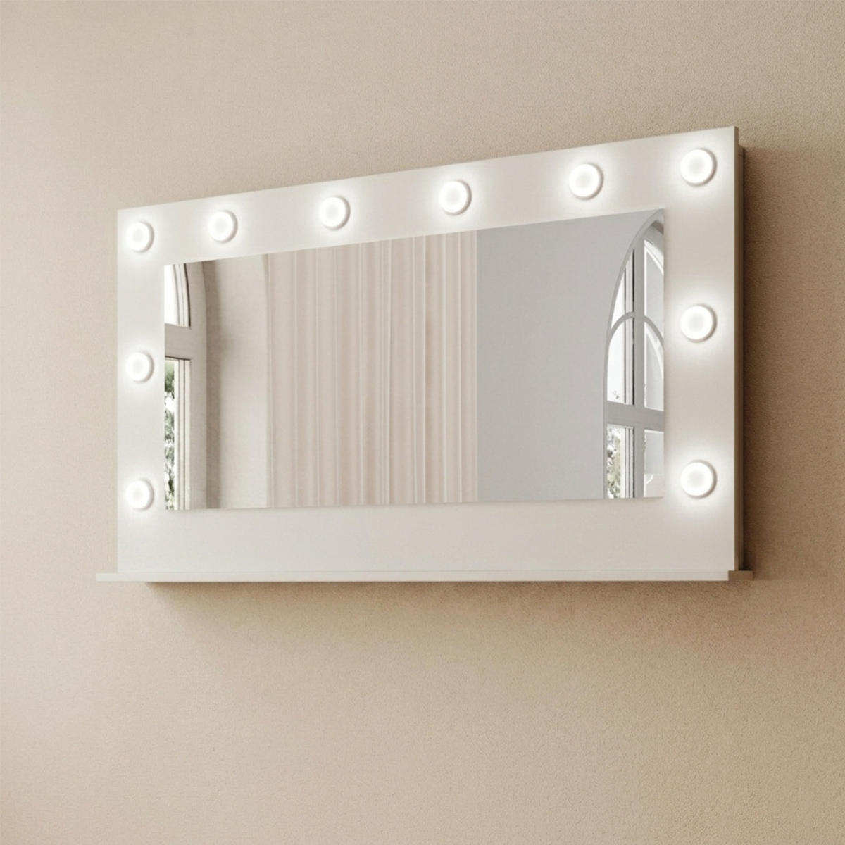 WANDSPIEGEL MIA 120x75 cm Kaschmir - inkl. 10 LED-Lampen im Hollywood-Stil - Kaschmir, Holz/Holzwerkstoff (120/75/11cm) - Ravio