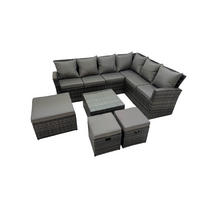 GARTENSOFA SET Hohe Rückenlehne Polyrattan Dunkelgrauer Mix 9-Sitzer - Dunkelgrau/Grau, Glas/Kunststoff - Fimous