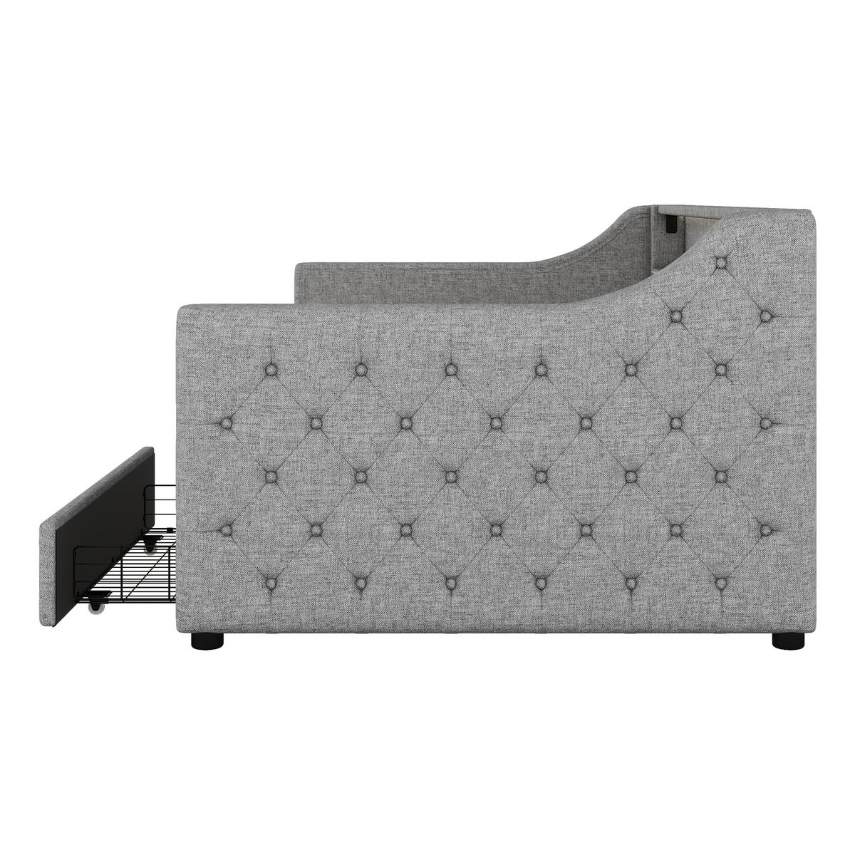 POLSTERBETT aus Leinen 90x200 cm in Grau mit LED & USB & 2 Schubladen - Grau, Textil (90/200cm) - Modfu