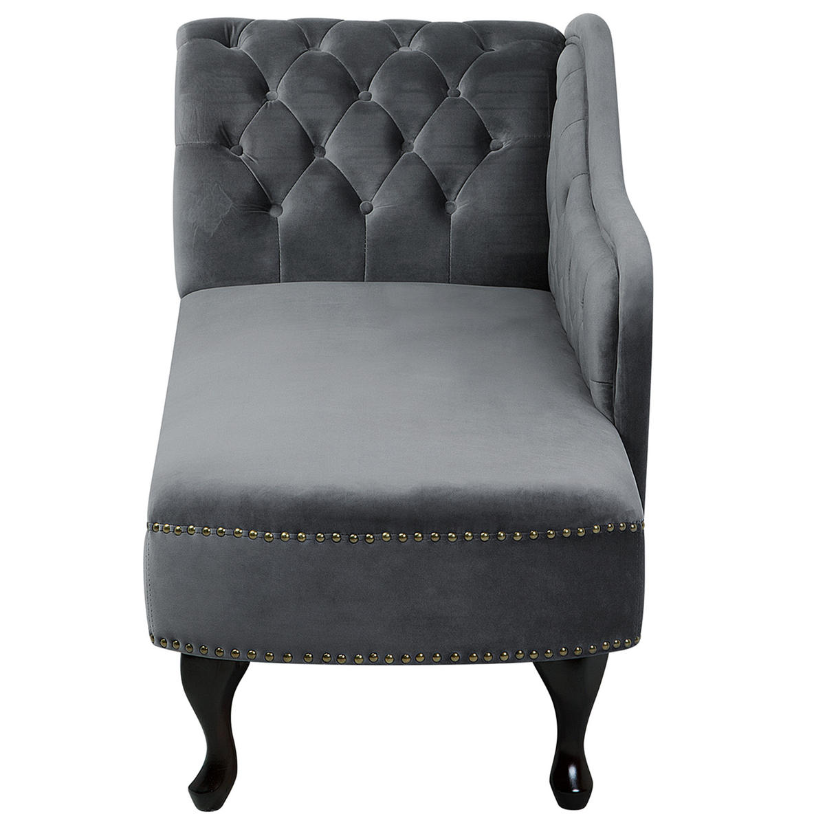 CHAISELONGUE Samtstoff grau linksseitig Nimes - Schwarz/Grau, Textil (170/79/61cm) - Beliani