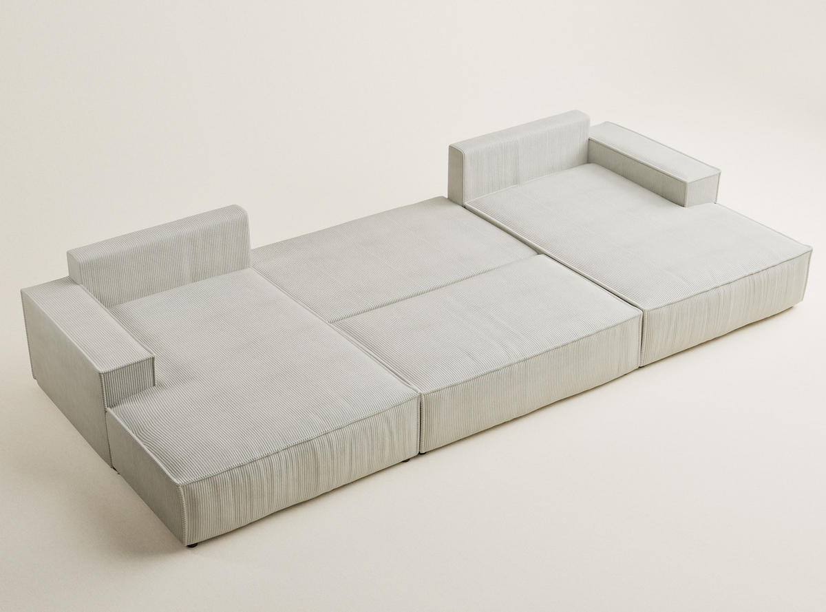 WOHNLANDSCHAFT Kyoto Creme Samtstoff - Creme/Schwarz, Holz/Holzwerkstoff (398/70/148cm) - Maison de Reve