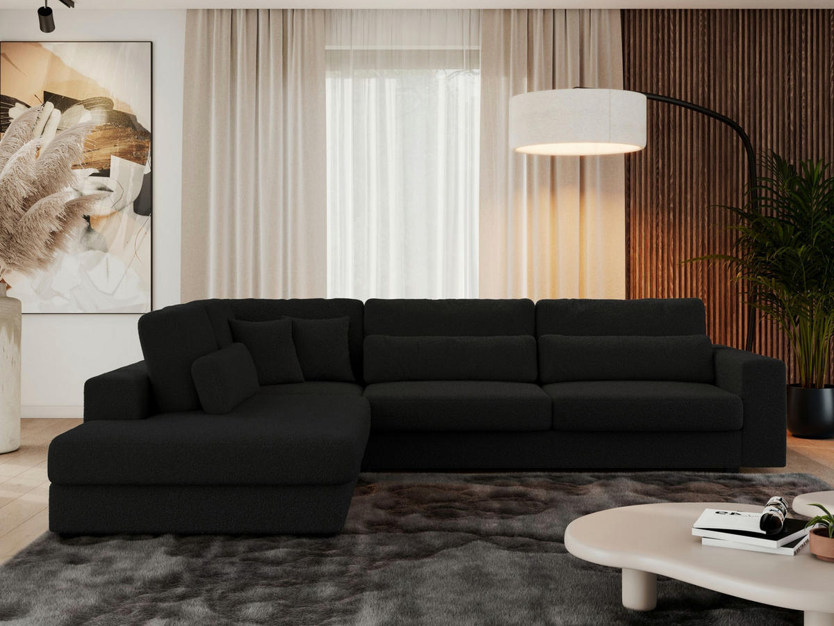 ECKSOFA Savona Schwarz Boucle - links - Schwarz, Kunststoff/Textil (316/249cm) - MKS