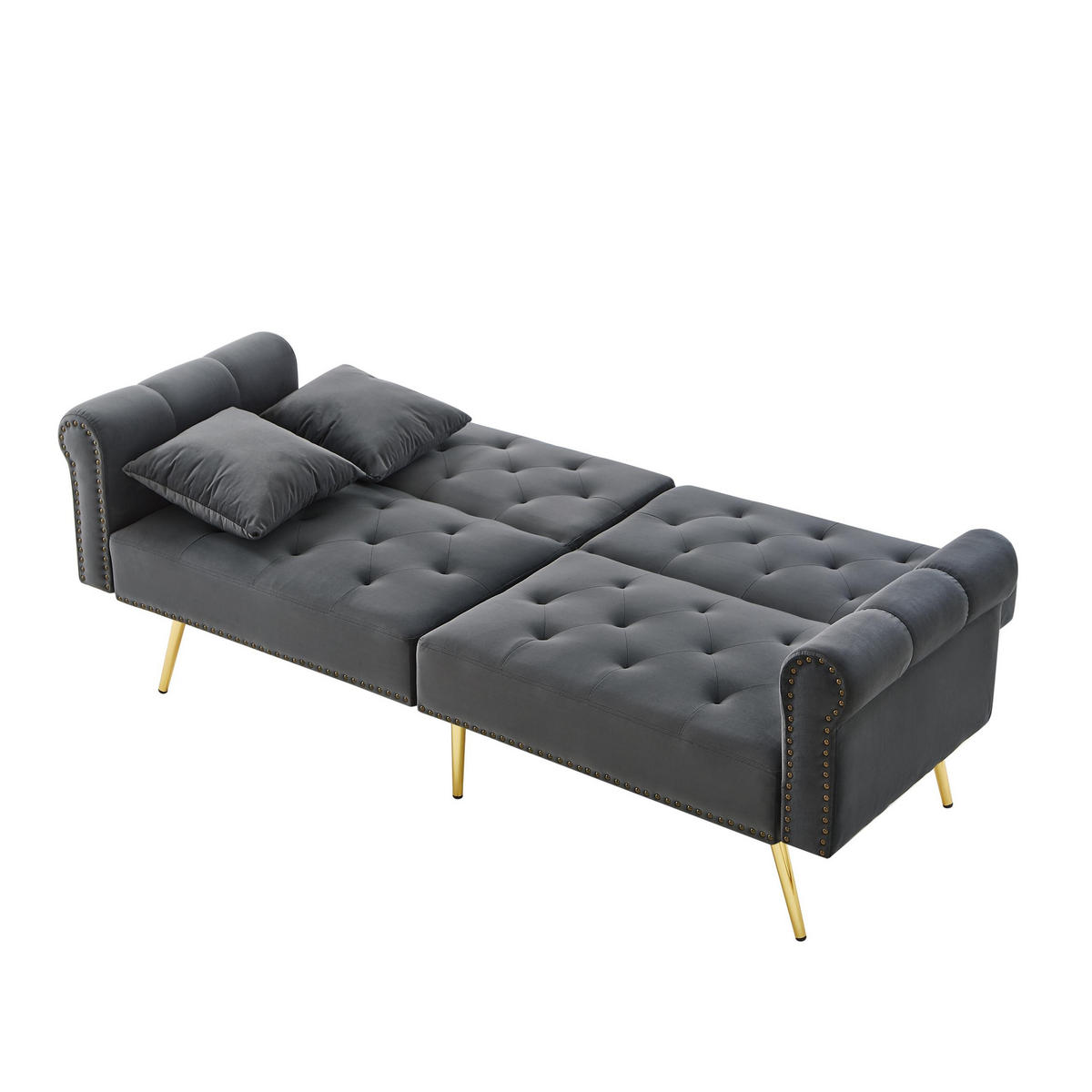 SCHLAFSOFA 2-Sitzer mit Samtbezug und Rückenlehne - Grau, Kunststoff (173/70/75cm)
