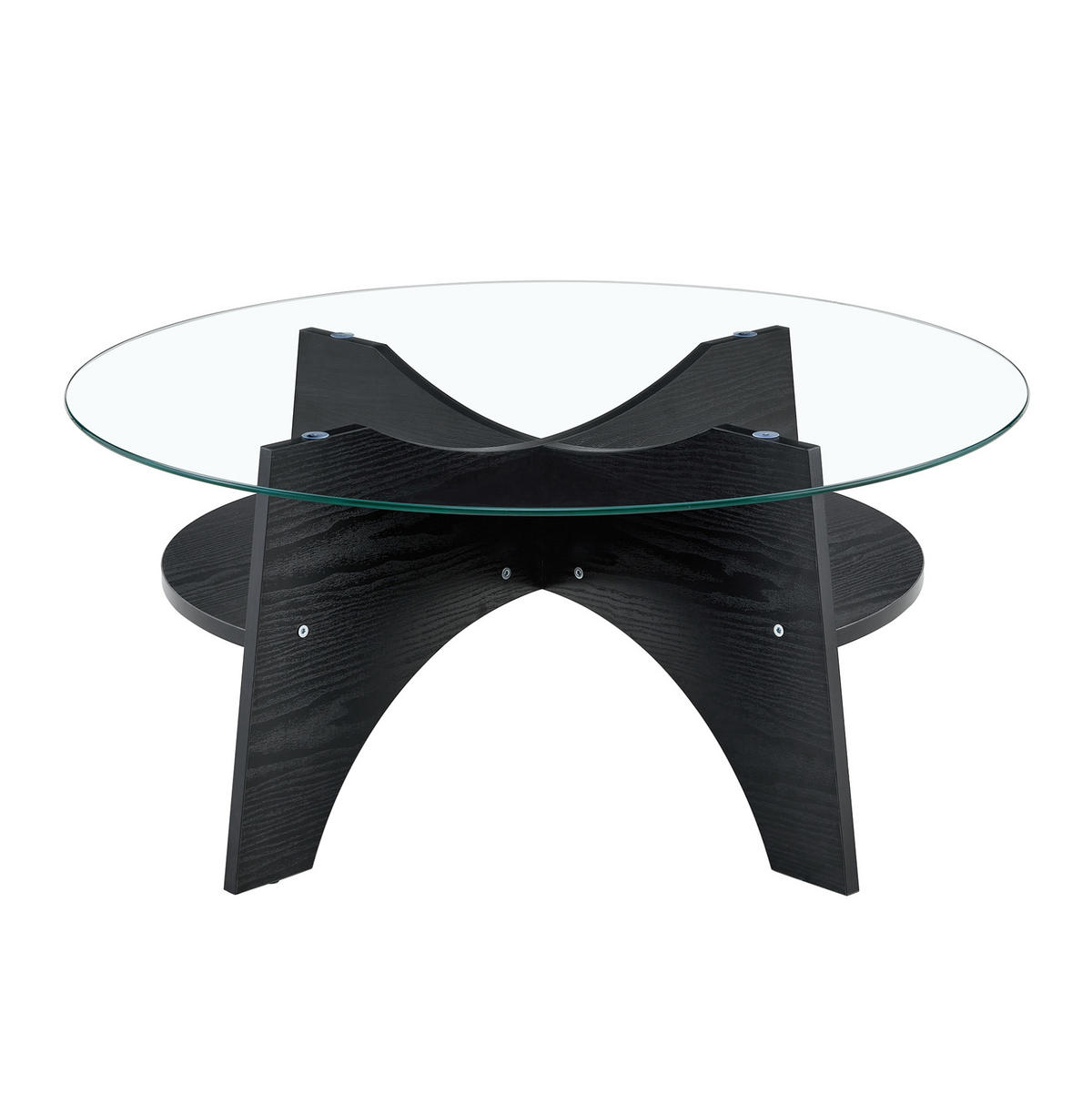BEISTELLTISCH aus MDF und Glas 80x80x36 cm Schwarz/Transparent mit Sicherheitsglas und fächerförmigem Gestell - Schwarz, Holzwerkstoff (80/80/36cm) - Modfu
