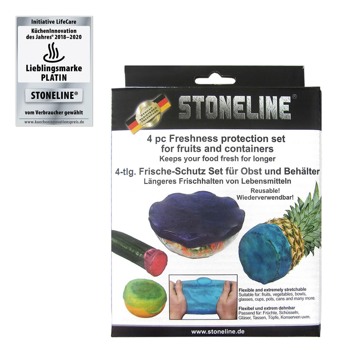 FRISCHHALTEDECKEL SET 4-TEILIG WIEDERVERWENDBAR - Multicolor, Kunststoff (18/2/18.3cm) - Stoneline