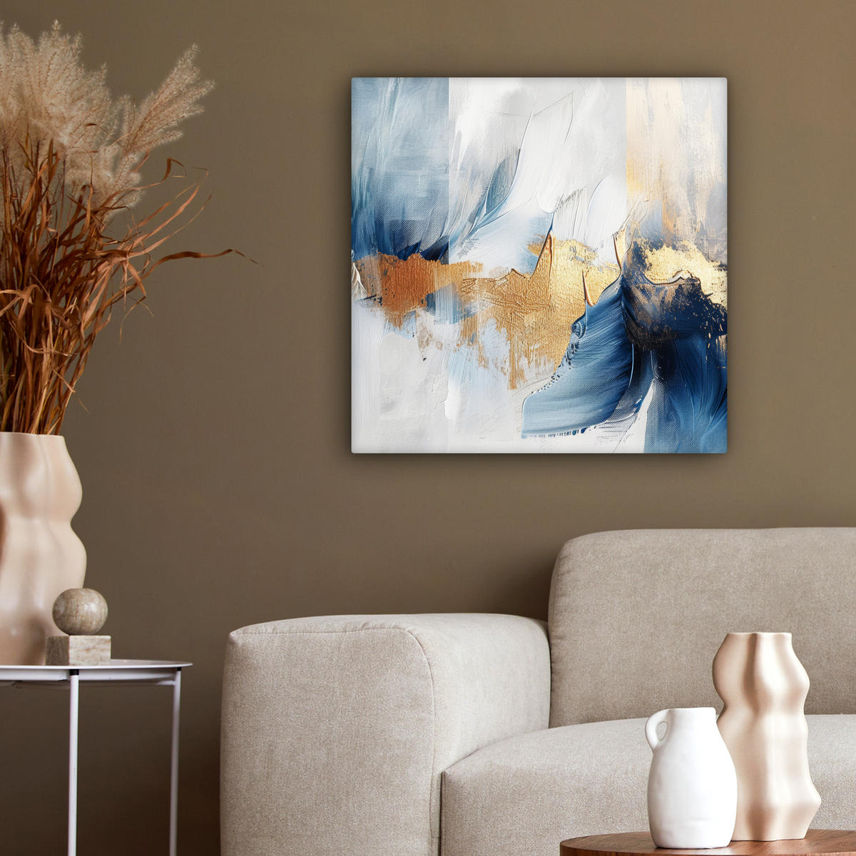 LEINWANDBILD Gold - Blau - Aquarell - Kunst - Modern 50x50 cm - Hellblau, Textil (50/50cm) - MuchoWow