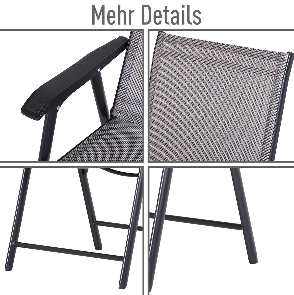 GARTENSTUHL aus Metall 64x58x94 cm Grau klappbar mit Armlehnen im 2er-Set - Grau, Metall (64/94/58cm) - Modfu