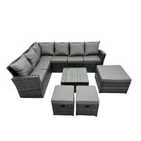 BALKONMÖBEL-SETS mit Ecksofa,Quadratischer Couchtisch,2 Sesseln Polyrattan Dunkelgrau 9-Sitzer - Dunkelgrau/Grau, Glas/Kunststoff - Fimous