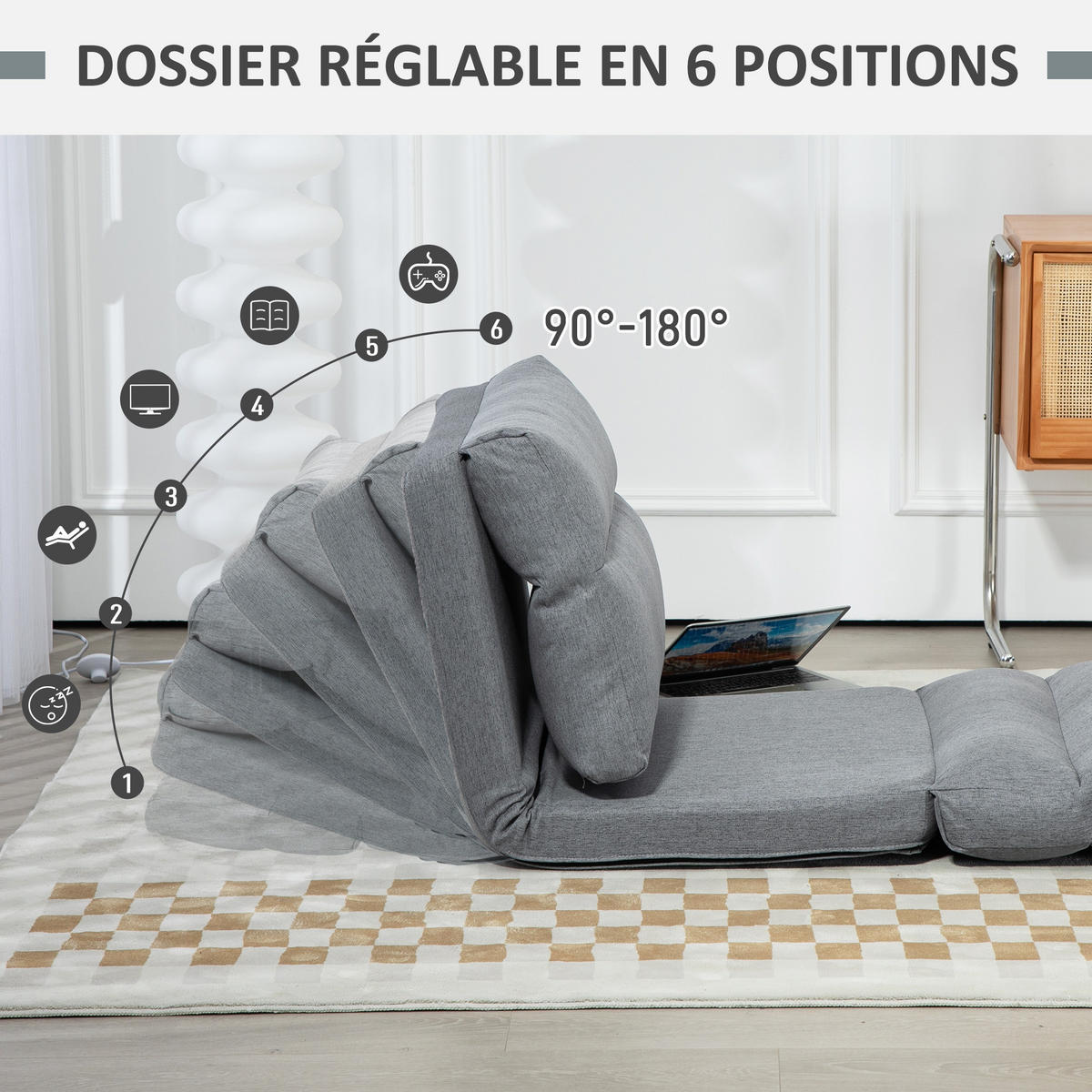 SCHLAFSESSEL DE-13404 90-180° verstellbar & Liegefunktion Grau - Grau, Textil (72/56/70cm) - ComfortXL