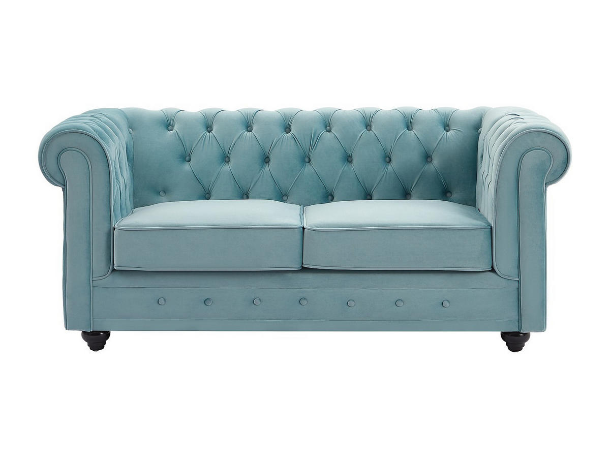 SOFA 2-Sitzer - Samt - Pastellblau - CHESTERFIELD - Hellblau, Textil (168/72/88cm) - Vente-Unique