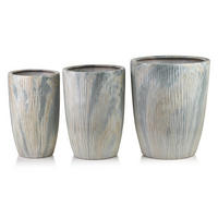 BLUMENTOPF Neva Marble 3er Set Grau 37x37x47/30x30x43/24x24x40 cm Keramik - Grau, Keramik (37/47cm) - Mondex